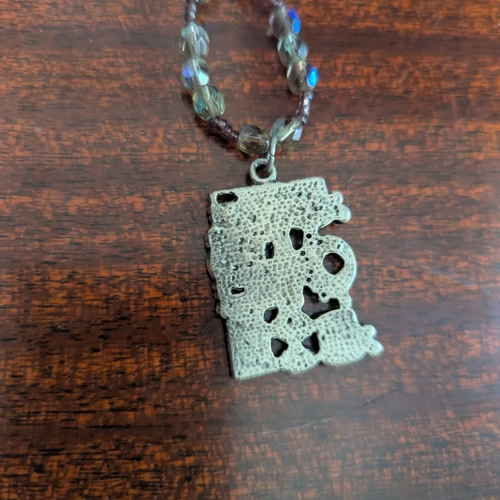 Micro Mosaic Y2K Enamel‎ Steampunk Glass Beaded Necklace Boho Wearable Art Metal
